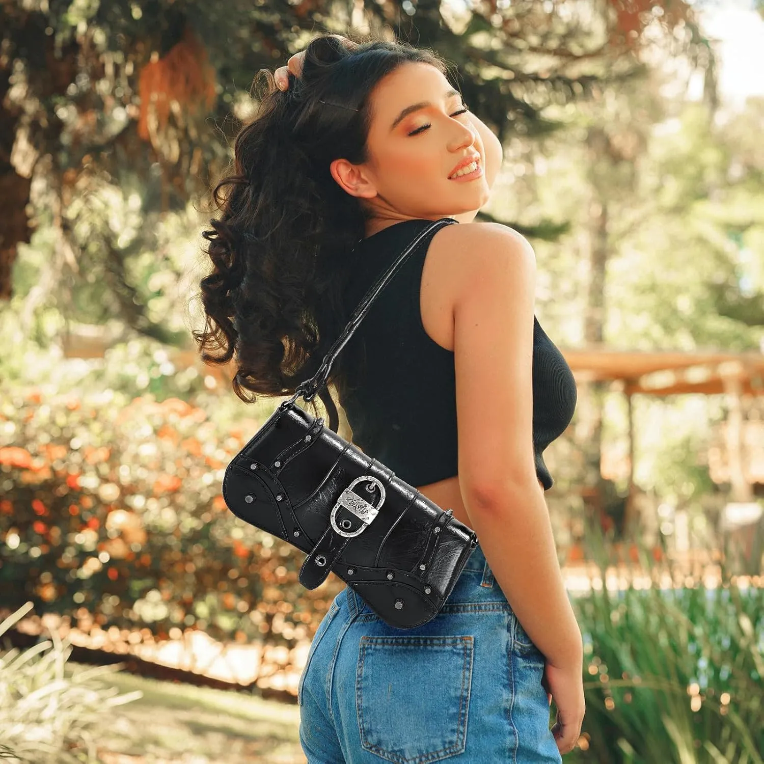 YDSIII Shoulder Bag, Women's Vintage Vegan Leather Shoulder Purse with Adjustable Strap
