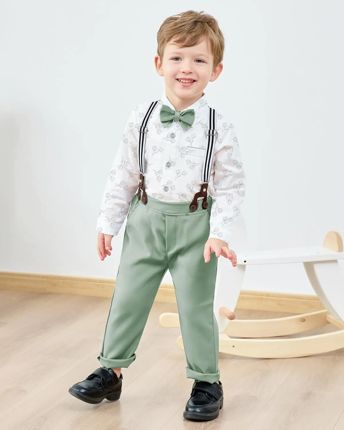 ZOEREA Toddler Baby Boy Suit Clothes Gentleman Wedding Outfits Long Sleeve Dress Shirt   Suspender Pants   Bowtie 1-5T