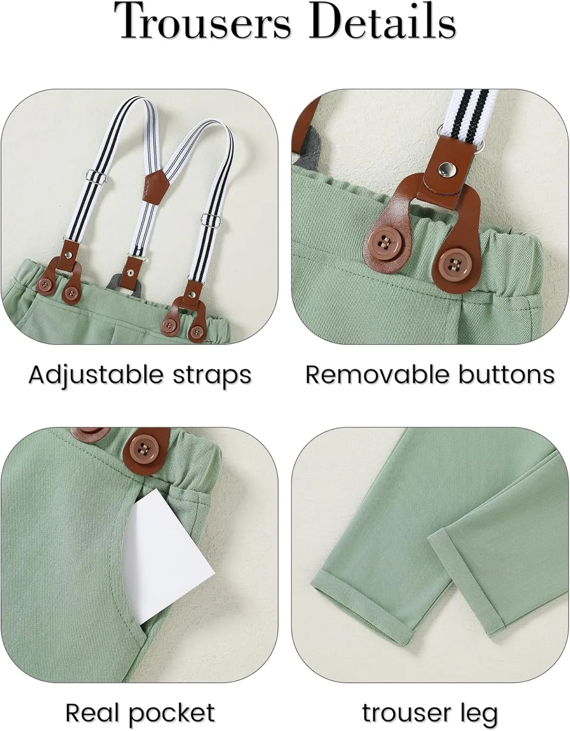 ZOEREA Toddler Baby Boy Suit Clothes Gentleman Wedding Outfits Long Sleeve Dress Shirt   Suspender Pants   Bowtie 1-5T