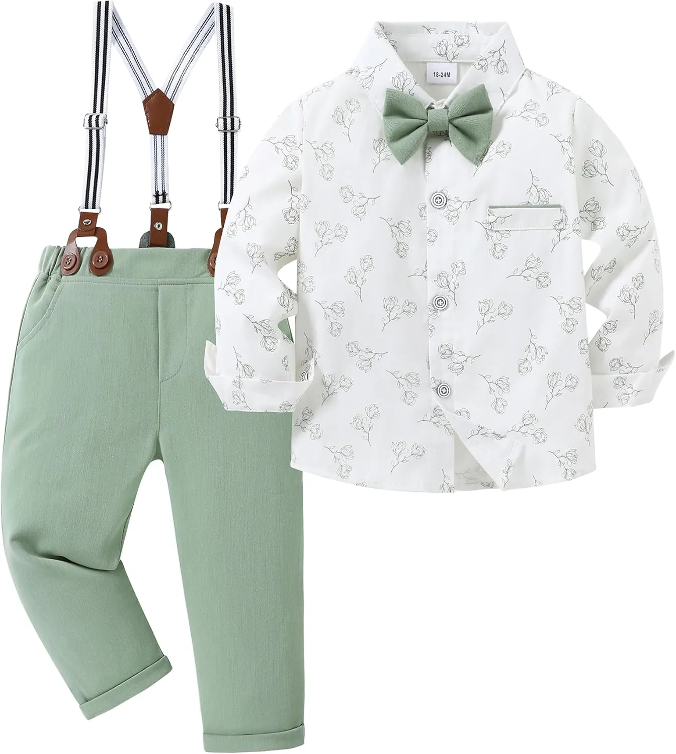 ZOEREA Toddler Baby Boy Suit Clothes Gentleman Wedding Outfits Long Sleeve Dress Shirt   Suspender Pants   Bowtie 1-5T