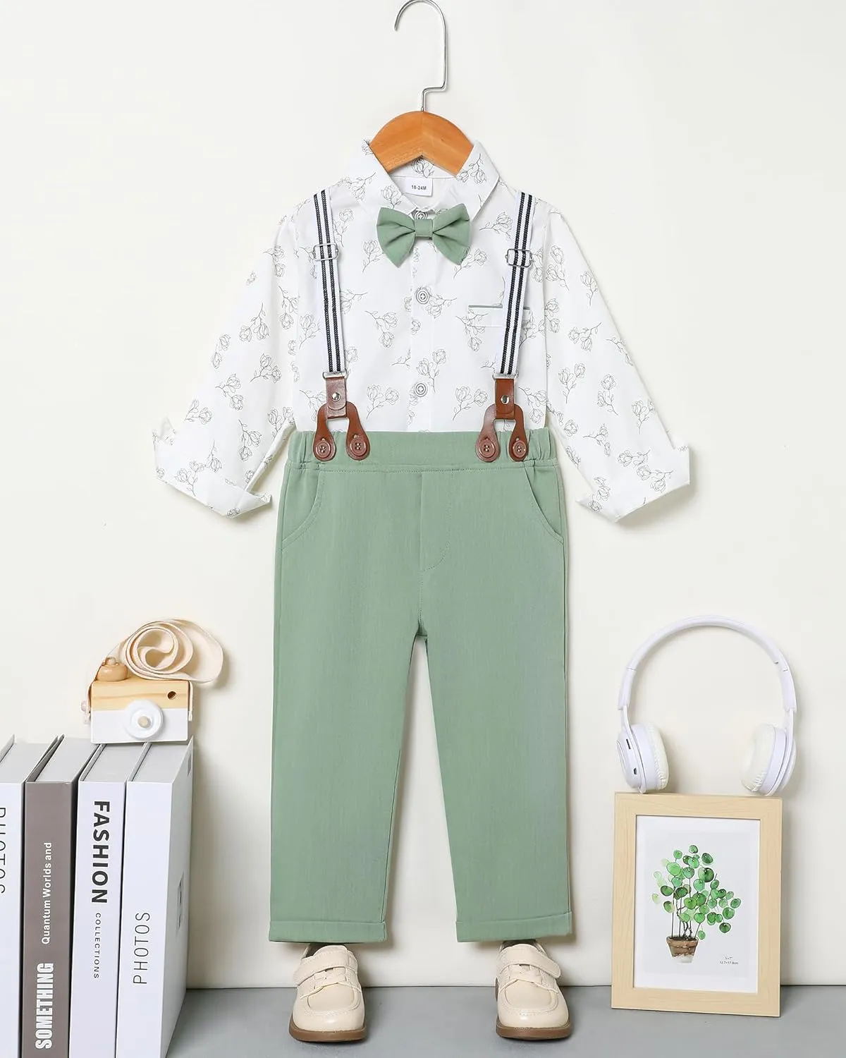 ZOEREA Toddler Baby Boy Suit Clothes Gentleman Wedding Outfits Long Sleeve Dress Shirt   Suspender Pants   Bowtie 1-5T